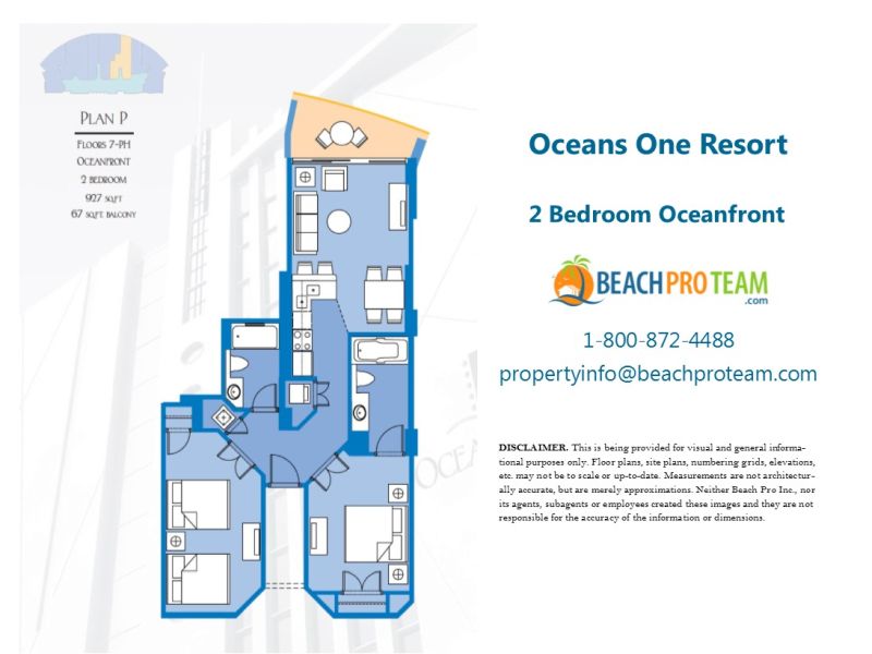 Oceans One Floor Plan P - 2 Bedroom Oceanfront 